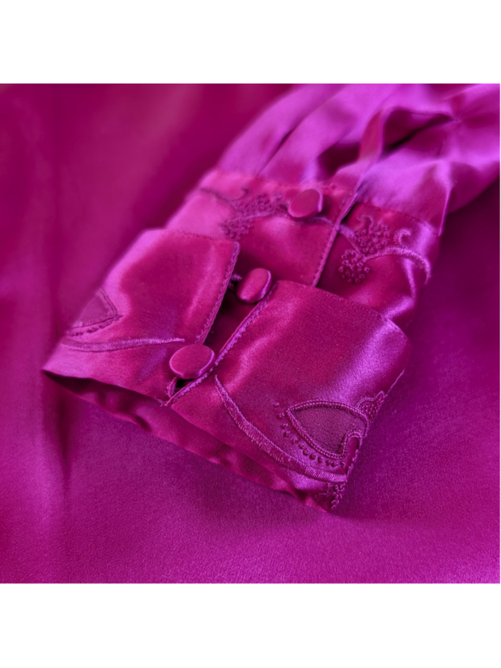 Vintage 100% Silk Fuchsia Western Blouse Size 8 Embroidered Hidden Placket Glam - Picture 15 of 16
